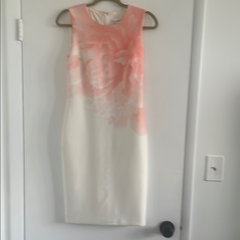 Calvin Klein White Sheath Midi Dress Sleeveless Crew NeckElegant